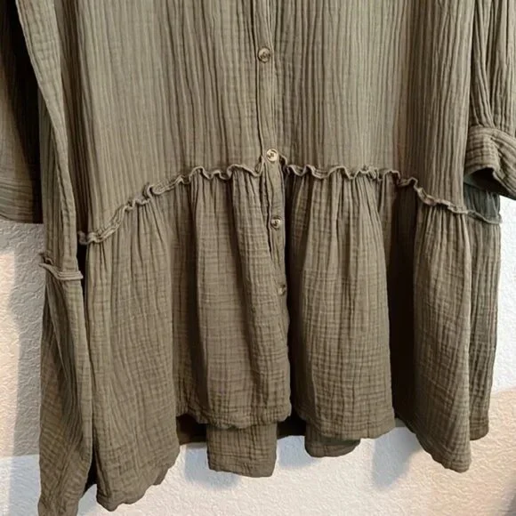 A+ Anthropologie Maeve olive cotton gauze long sleeve tunic mini dress. Sz. 20W - Picture 3 of 10